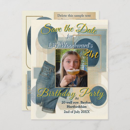 21e verjaardag Amandelbloesem blauw-crème Aankondiging (Voorkant / Achterkant)