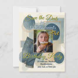 21e verjaardag Amandelbloesem blauw-crème Aankondiging