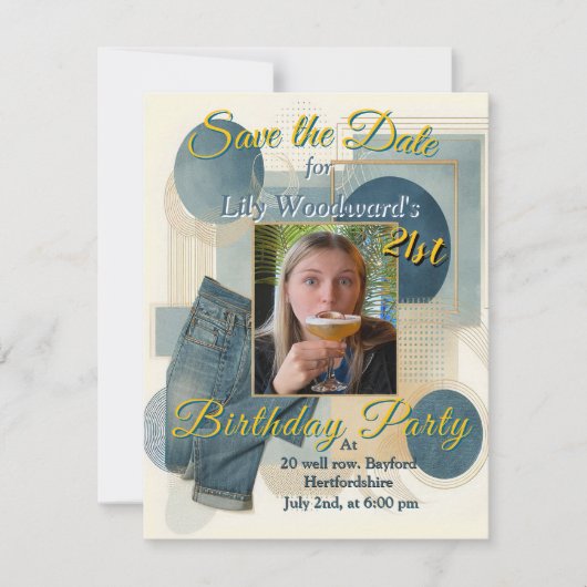 21e verjaardag Amandelbloesem blauw-crème Aankondiging (Voorkant)