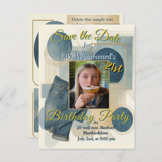 21e verjaardag Amandelbloesem blauw-crème Aankondiging (Voorkant / Achterkant)