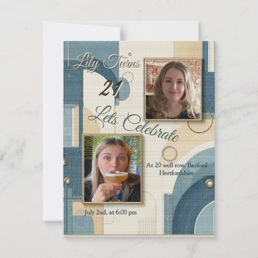 21e verjaardag Amandelbloesem blauw-crème Aankondiging (Voorkant)