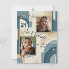 21e Verjaardag Amandelbloesem blauw-crème Aankondiging