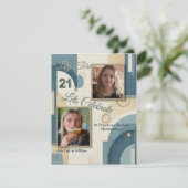 21e Verjaardag Amandelbloesem blauw-crème Aankondiging (Staand voorkant)