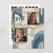 21e Verjaardag Amandelbloesem blauw-crème Aankondiging (Voorkant / Achterkant)