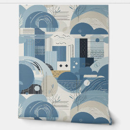 21e verjaardag Amandelbloesem blauw-crème Behang