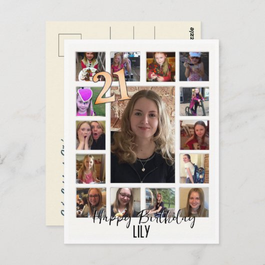 21e verjaardag Amandelbloesem blauw-crème Briefkaart (Voorkant / Achterkant)