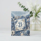 21e verjaardag Amandelbloesem blauw-crème Briefkaart (Staand voorkant)