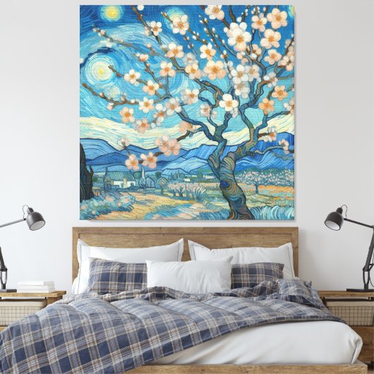 21e verjaardag Amandelbloesem blauw-crème Canvas Afdruk (Insitu (Slaapkamer))