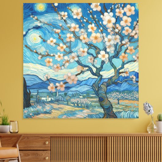 21e verjaardag Amandelbloesem blauw-crème Canvas Afdruk (Insitu (Woonkamer))