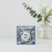 21e verjaardag Amandelbloesem blauw-crème Informatiekaartje (Staand voorkant)