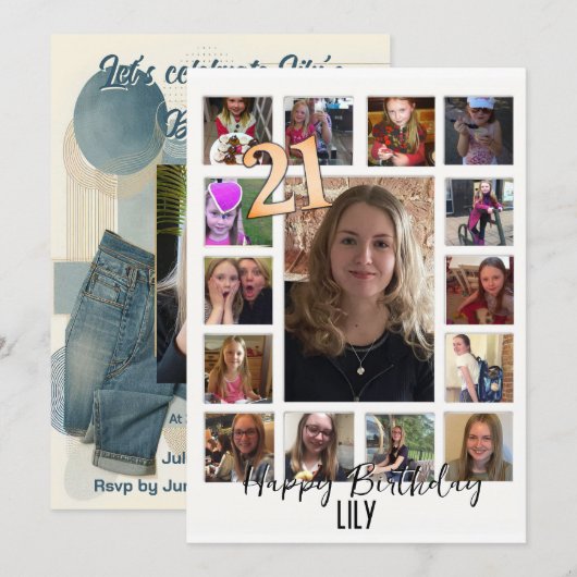 21e verjaardag Amandelbloesem blauw-crème Kaart (Voorkant / Achterkant)