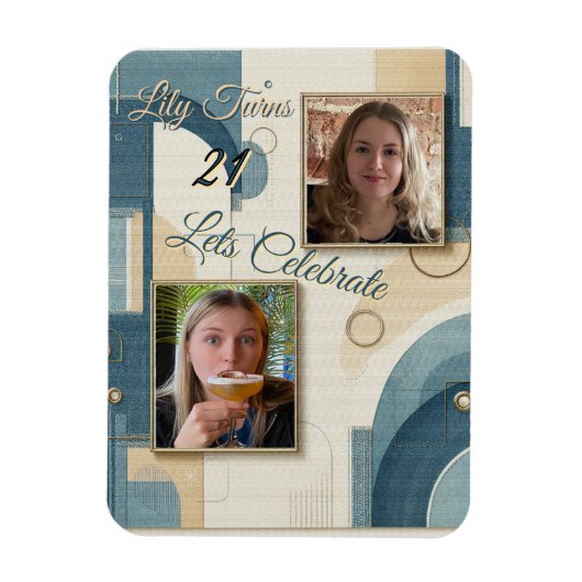 21e verjaardag Amandelbloesem blauw-crème Magneet (Verticaal)