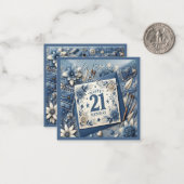 21e verjaardag Amandelbloesem blauw-crème Notitiekaartje (Voorkant / Achterkant in situ)