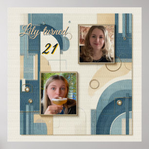 21e verjaardag Amandelbloesem blauw-crème Poster