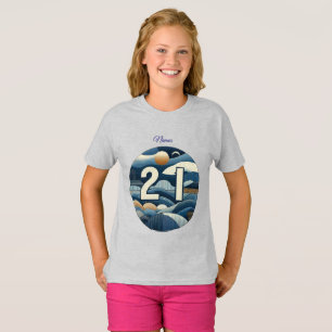 21e verjaardag Amandelbloesem blauw-crème T-shirt