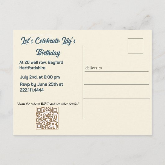 21e verjaardag Amandelbloesem blauw-crème Uitnodig Uitnodiging Briefkaart (Achterkant)