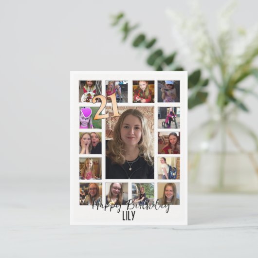 21e verjaardag Amandelbloesem blauw-crème Uitnodiging Briefkaart (Staand voorkant)