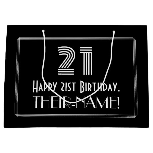21e verjaardag — Art Deco geïnspireerde look "21"  Groot Cadeauzakje (Voorkant)