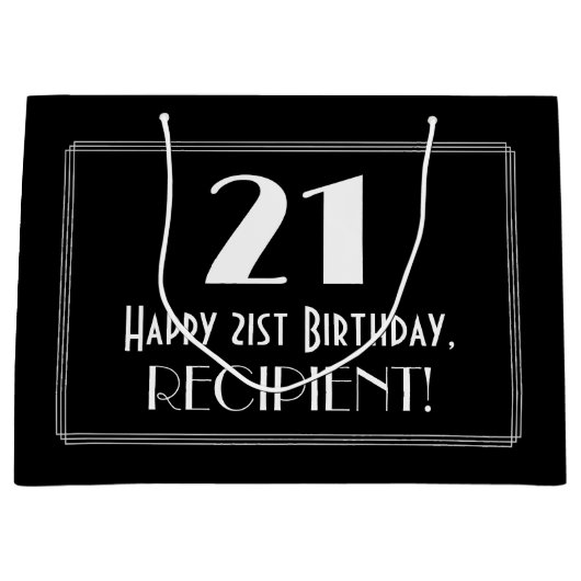 21e verjaardag: Art Deco geïnspireerde stijl "21", Groot Cadeauzakje (Voorkant)