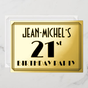 21e verjaardag — Art Deco look "21" + Naam Folie Uitnodiging