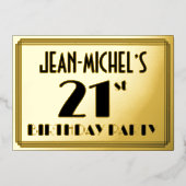21e verjaardag — Art Deco look "21" + Naam Folie Uitnodiging (Voorkant)