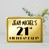 21e verjaardag — Art Deco look "21" + Naam Folie Uitnodiging (Staand Voorkant)