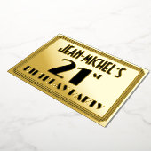 21e verjaardag — Art Deco look "21" + Naam Folie Uitnodiging (Gedraaid)
