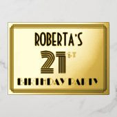 21e verjaardag — Art Deco Style "21" en naam Folie Uitnodiging (Voorkant)