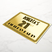 21e verjaardag — Art Deco Style "21" en naam Folie Uitnodiging (Gedraaid)