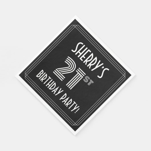 21e verjaardag: Art Deco Style + aangepaste naam Servet (Hoek)