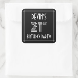 21e verjaardag: Art Deco Style en aangepaste naam Vierkante Sticker