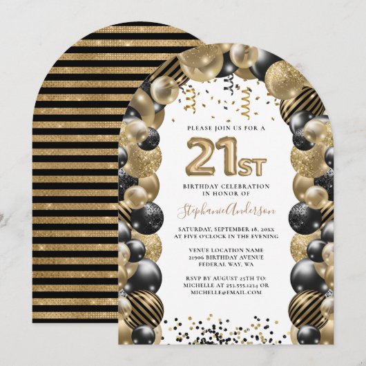 21e verjaardag ballon Gold Black Sparkle Kaart (Voorkant / Achterkant)