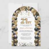 21e verjaardag ballon Gold Black Sparkle Kaart (Voorkant)