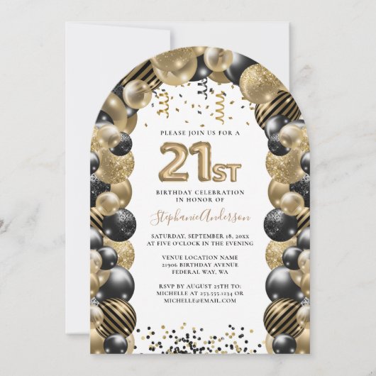 21e verjaardag ballon Gold Black Sparkle Kaart (Voorkant)