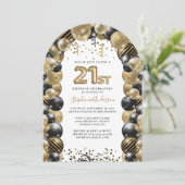21e verjaardag ballon Gold Black Sparkle Kaart (Staand voorkant)