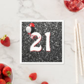 21e verjaardag ballonnen op zwarte glitterplaat servet (Insitu)