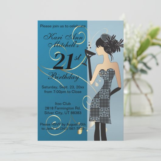 21e verjaardag Bash Party - Blauw Kaart (Staand voorkant)