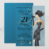 21e verjaardag Bash Party - Blauw Kaart (Voorkant / Achterkant)