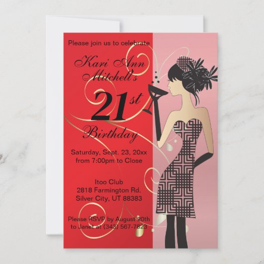 21e verjaardag Bash Party - Rood Kaart (Voorkant)