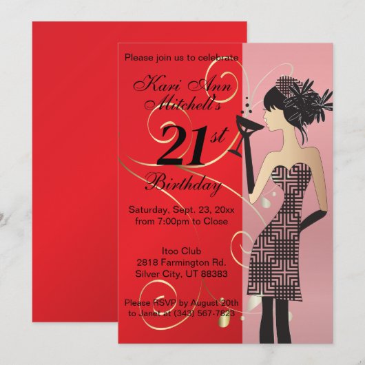 21e verjaardag Bash Party - Rood Kaart (Voorkant / Achterkant)