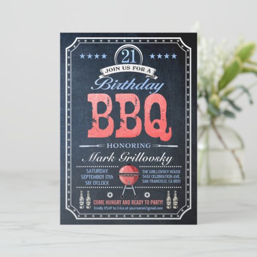 21e verjaardag BBQ-uitnodigingen | Chalkboard Kaart (Staand voorkant)