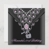 21e verjaardag Bekleding zwarte roze juwelen sleut Kaart (Voorkant)