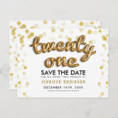 21e verjaardag Bewaar de datum Gouden Ballonnen Gl Aankondigingskaart (Voorkant / Achterkant)