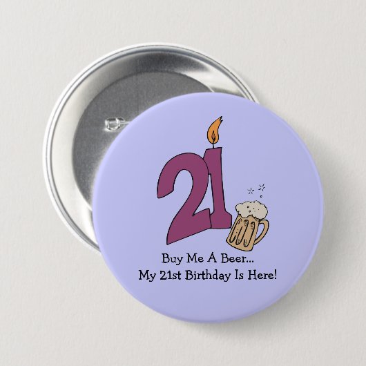 21e verjaardag bier (aanpasbaar) ronde button 7,6 cm (Voorkant /achterkant)