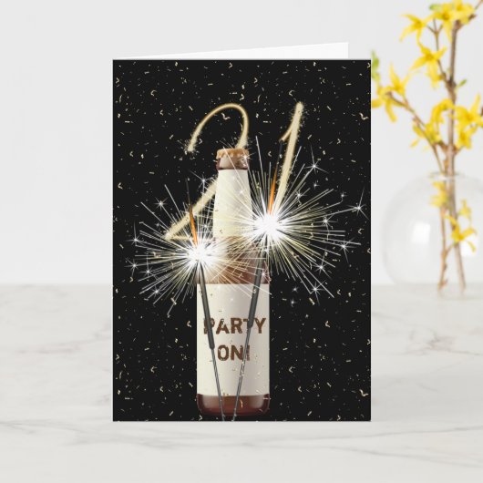 21e verjaardag bier en sparkler op zwart kaart (Gele Bloem)