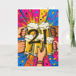 21e Verjaardag Bier Toast in Pop Art Kaart