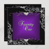 21e verjaardag Black Bright Deep Paars Kaart (Voorkant / Achterkant)