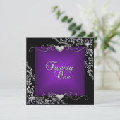 21e verjaardag Black Bright Deep Paars Kaart (Staand voorkant)