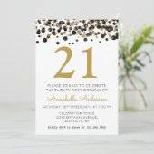 21e Verjaardag Black Gold Glitter Sparkle Confetti Kaart (Staand voorkant)