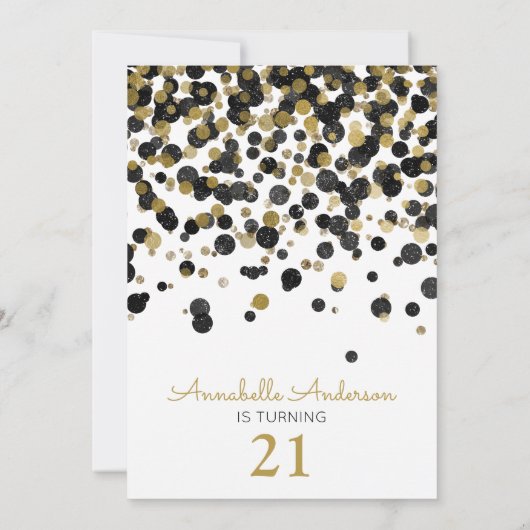 21e Verjaardag Black Gold Glitter Sparkle Confetti Kaart (Achterkant)